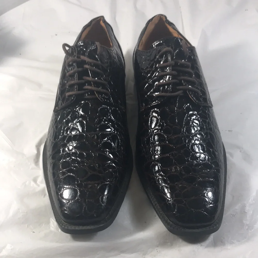 Men's Giovanni Chocolate Brown Reptile Print Leather Lace Up Dress Shoes